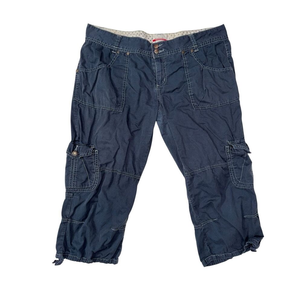 UNIONBAY Solid Navy Blue Cropped Capri Cargo Pants Pockets Drawstring - Picture 15 of 15